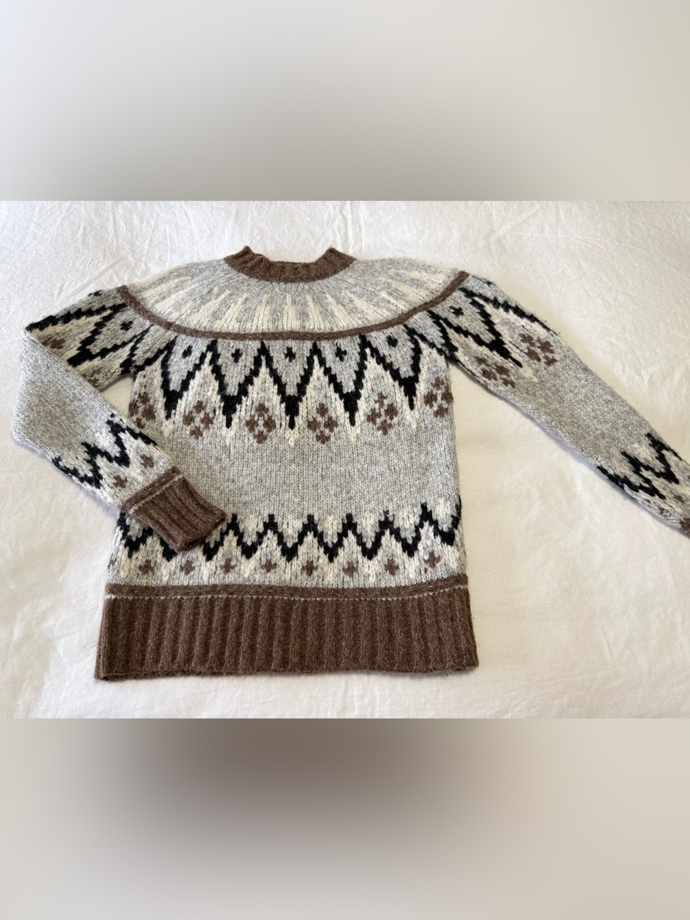 Faherty | Women’s XS | Brown Cream Frost Fair Isle Crew Sweater Apres Haze